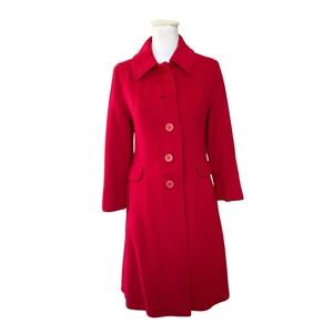 Ultima Mr Vincent Red 100% Cashmere Long Coat Vintage Tailored Button Front